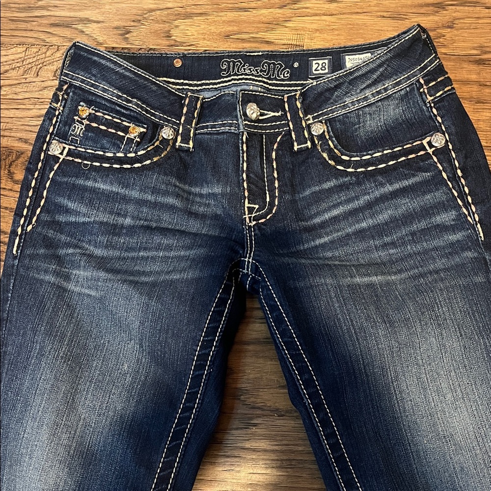 Miss Me Dark Blue Skinny Jeans with Embroidered/Embellished Pockets size 28 - Picture 3 of 6